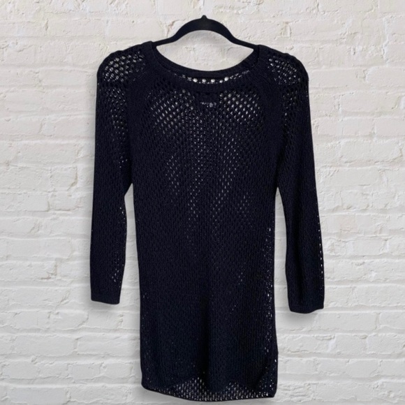 Wilfred Free Aritzia Black Mesh Pullover Tunic Sweater Crew Neck Viscose - Picture 5 of 9
